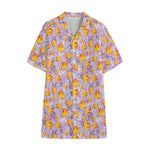 Watercolor Apricot Fruit Pattern Print Cotton Hawaiian Shirt