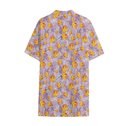 Watercolor Apricot Fruit Pattern Print Cotton Hawaiian Shirt