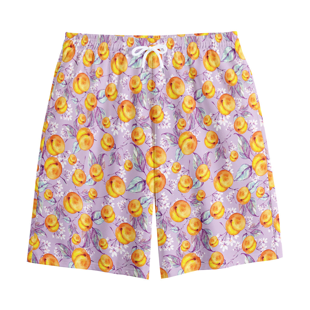 Watercolor Apricot Fruit Pattern Print Cotton Shorts