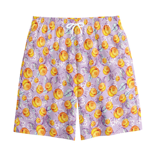 Watercolor Apricot Fruit Pattern Print Cotton Shorts