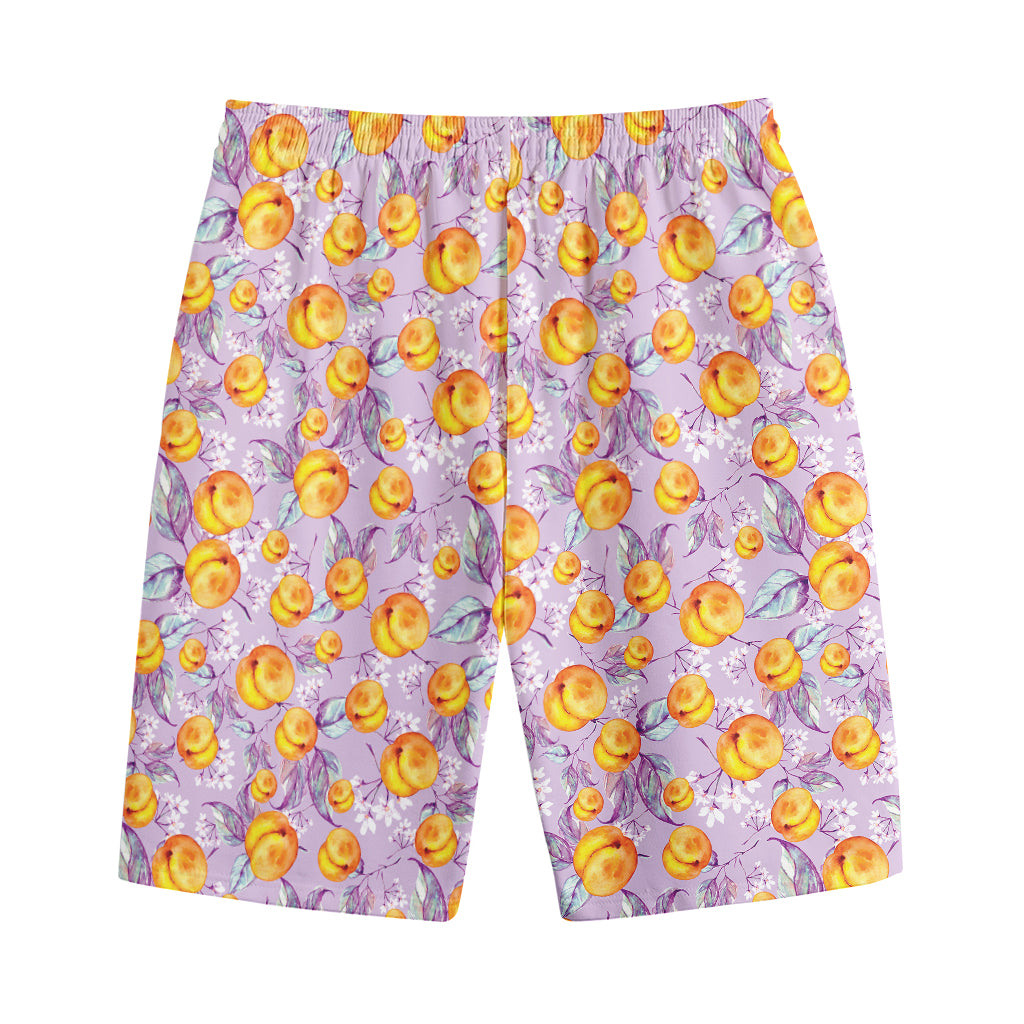 Watercolor Apricot Fruit Pattern Print Cotton Shorts