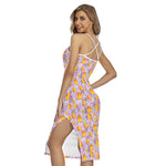 Watercolor Apricot Fruit Pattern Print Cross Back Cami Dress