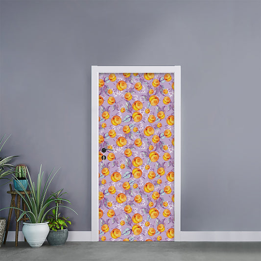 Watercolor Apricot Fruit Pattern Print Door Sticker