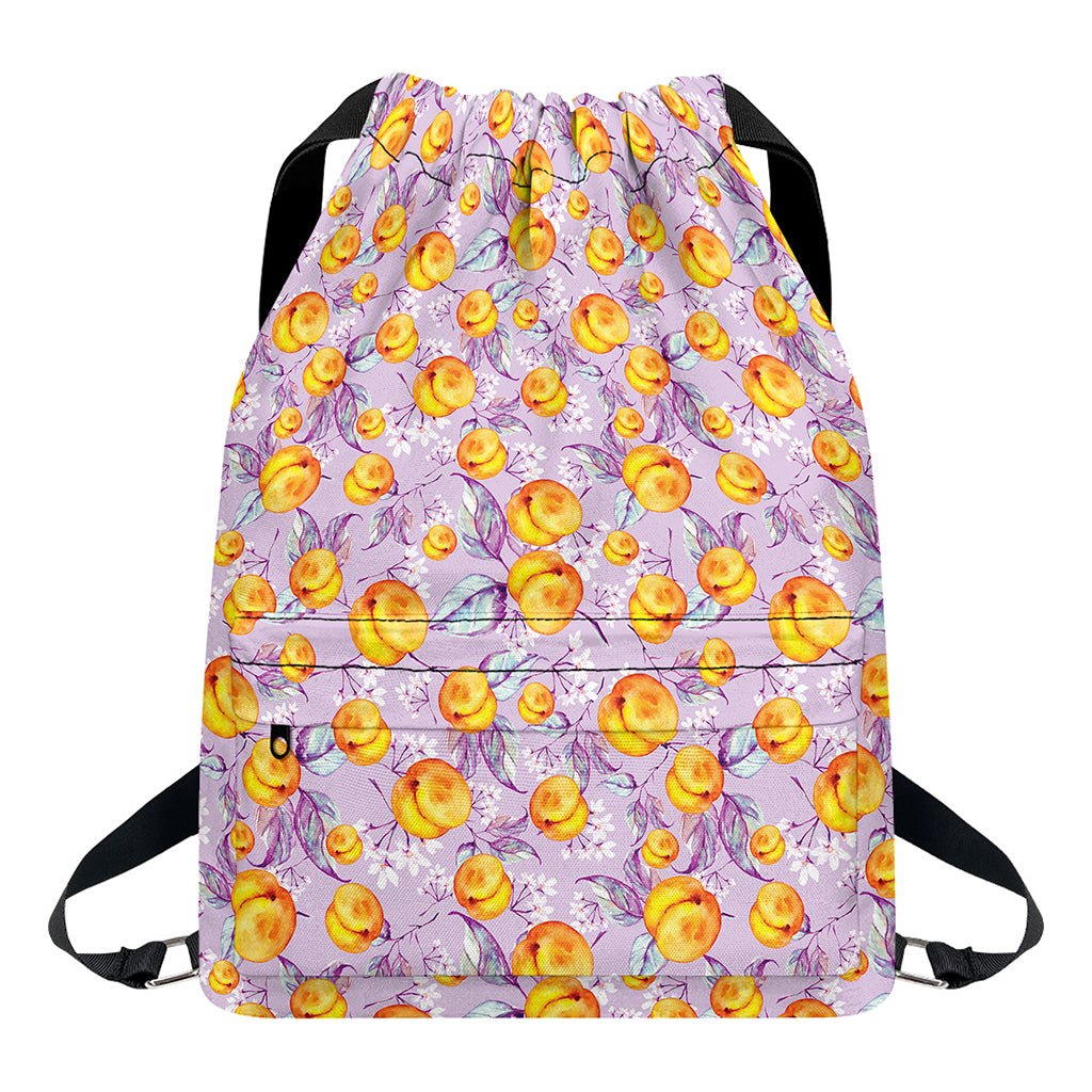 Watercolor Apricot Fruit Pattern Print Drawstring Backpack