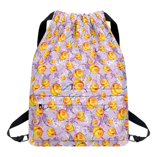 Watercolor Apricot Fruit Pattern Print Drawstring Backpack