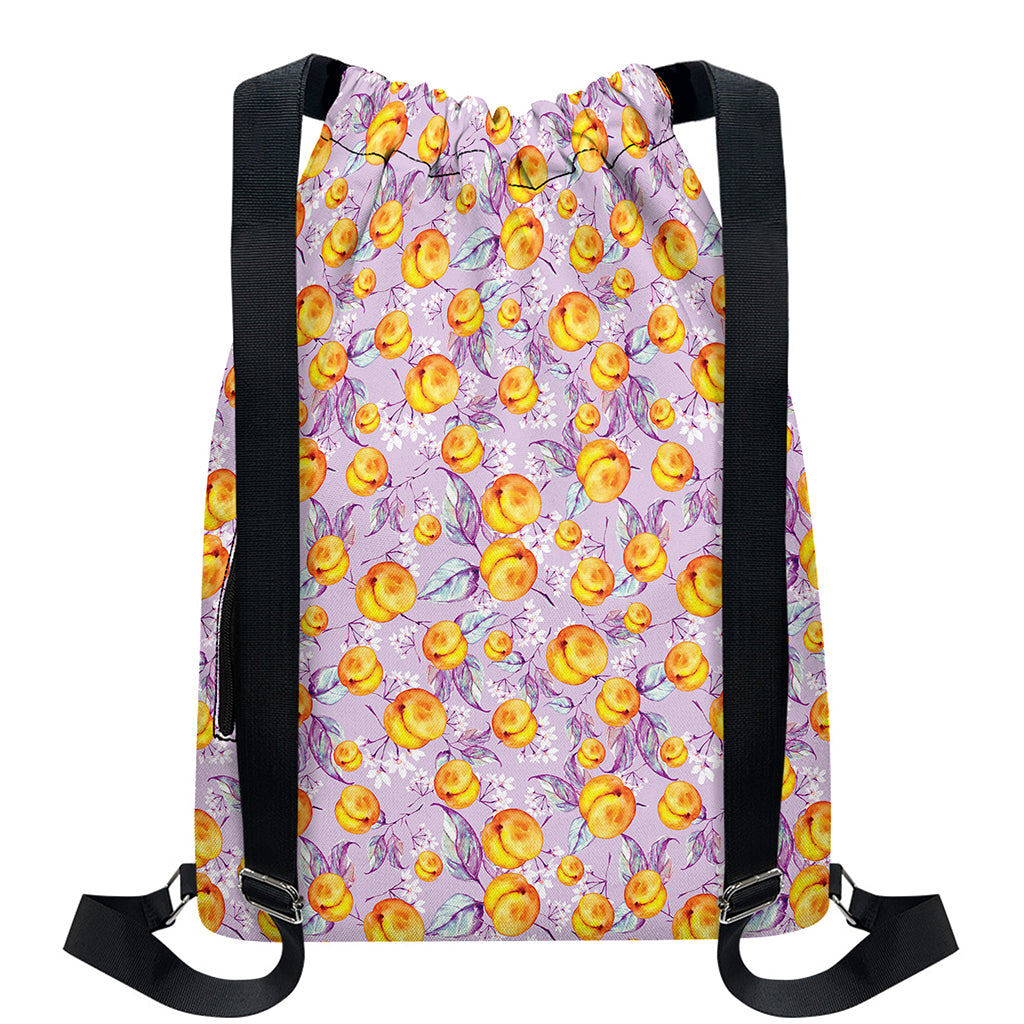 Watercolor Apricot Fruit Pattern Print Drawstring Backpack