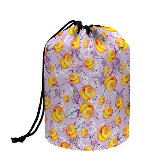Watercolor Apricot Fruit Pattern Print Drawstring Makeup Bag