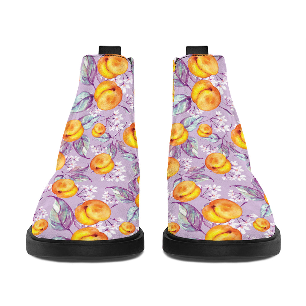 Watercolor Apricot Fruit Pattern Print Flat Ankle Boots