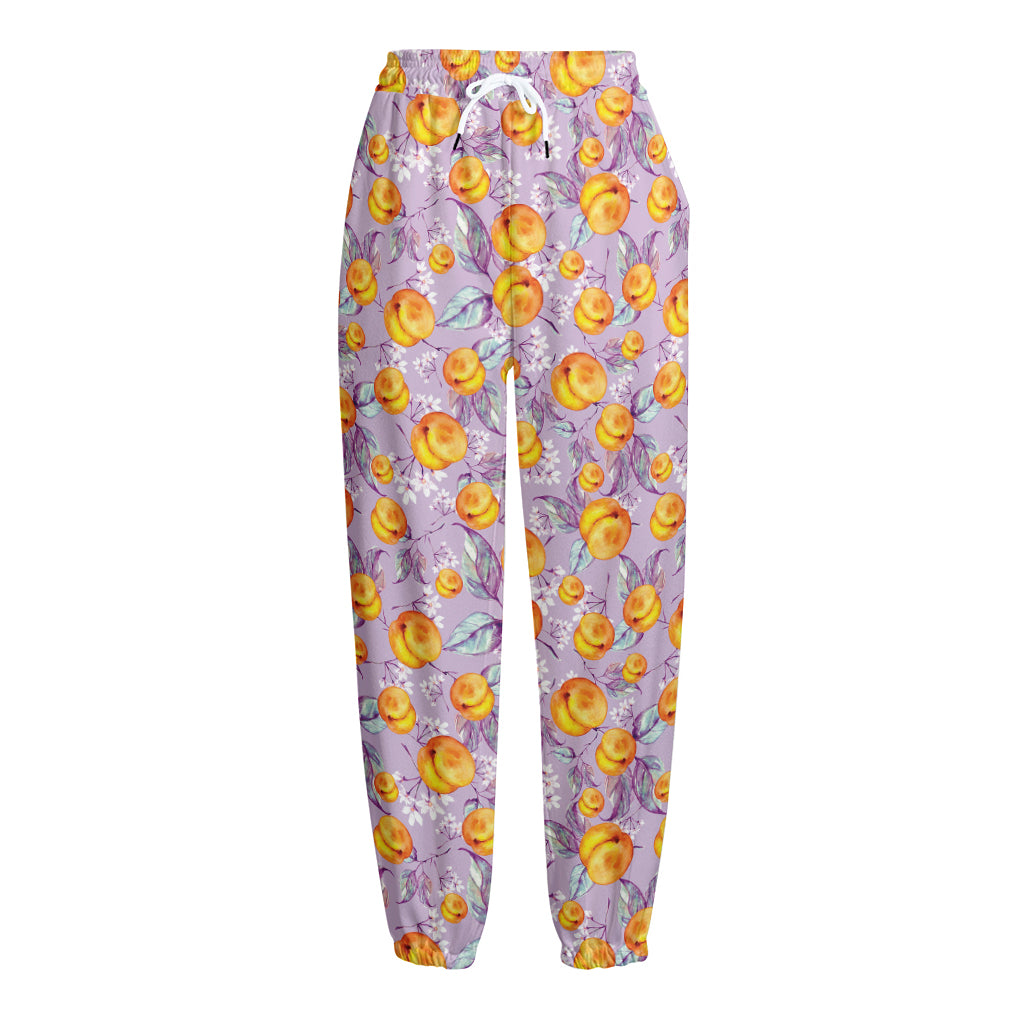 Watercolor Apricot Fruit Pattern Print Fleece Lined Knit Pants