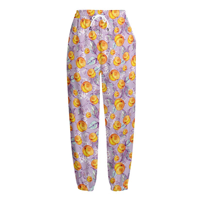 Watercolor Apricot Fruit Pattern Print Fleece Lined Knit Pants