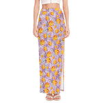 Watercolor Apricot Fruit Pattern Print High Slit Maxi Skirt