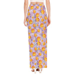 Watercolor Apricot Fruit Pattern Print High Slit Maxi Skirt