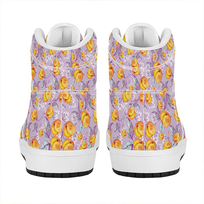 Watercolor Apricot Fruit Pattern Print High Top Leather Sneakers