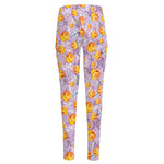 Watercolor Apricot Fruit Pattern Print High-Waisted Pocket Leggings