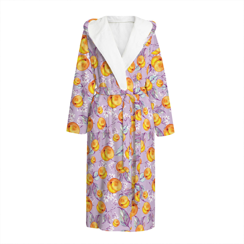 Watercolor Apricot Fruit Pattern Print Hooded Bathrobe