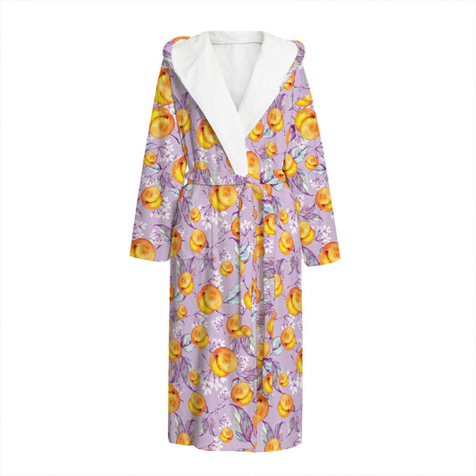 Watercolor Apricot Fruit Pattern Print Hooded Bathrobe