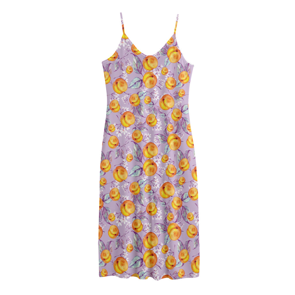 Watercolor Apricot Fruit Pattern Print Jersey Midi Cami Dress