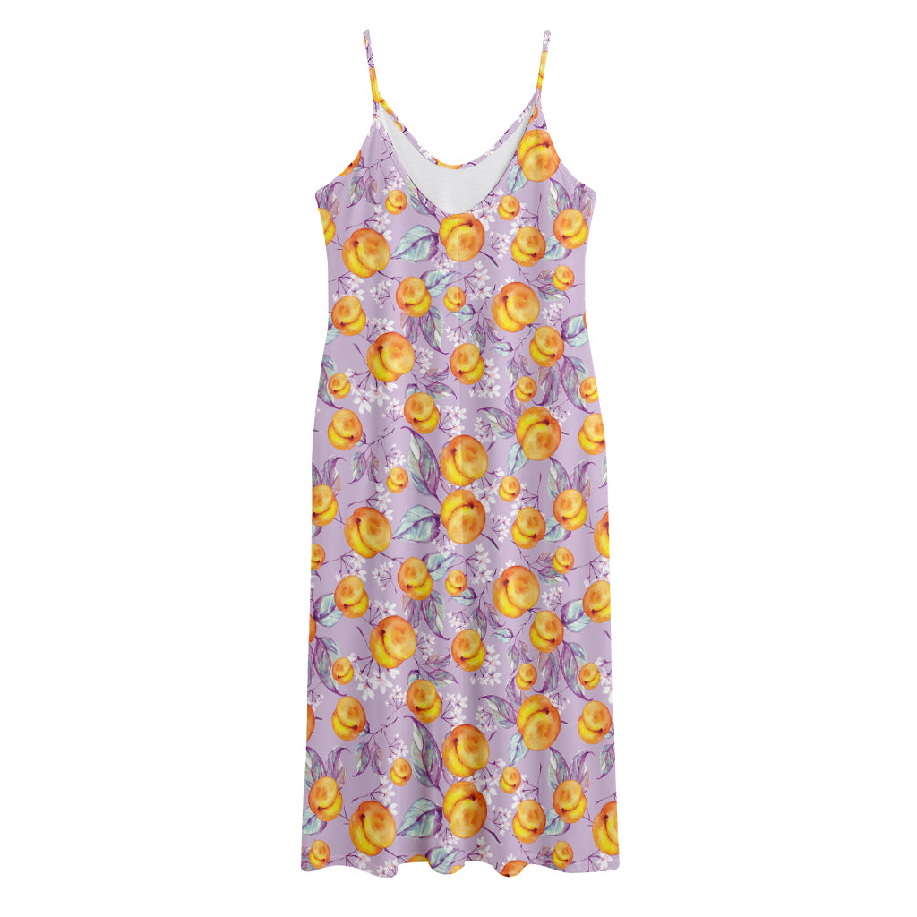 Watercolor Apricot Fruit Pattern Print Jersey Midi Cami Dress