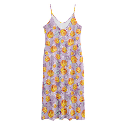 Watercolor Apricot Fruit Pattern Print Jersey Midi Cami Dress