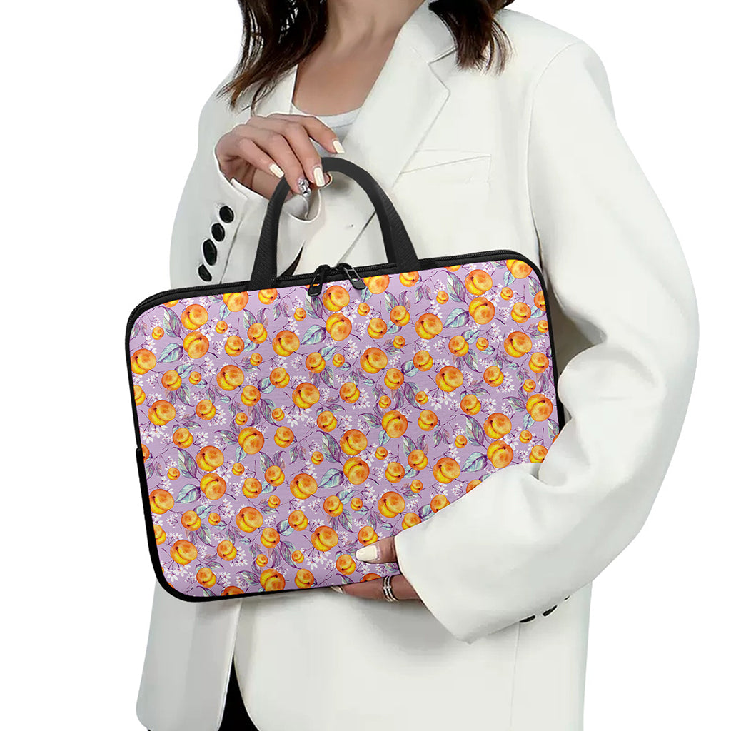 Watercolor Apricot Fruit Pattern Print Laptop Sleeve With Handle