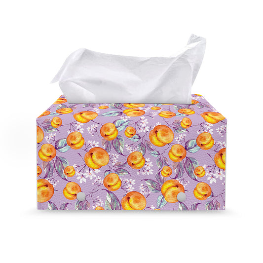 Watercolor Apricot Fruit Pattern Print Leather Tissue Box Cover