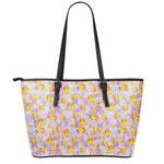 Watercolor Apricot Fruit Pattern Print Leather Tote Bag