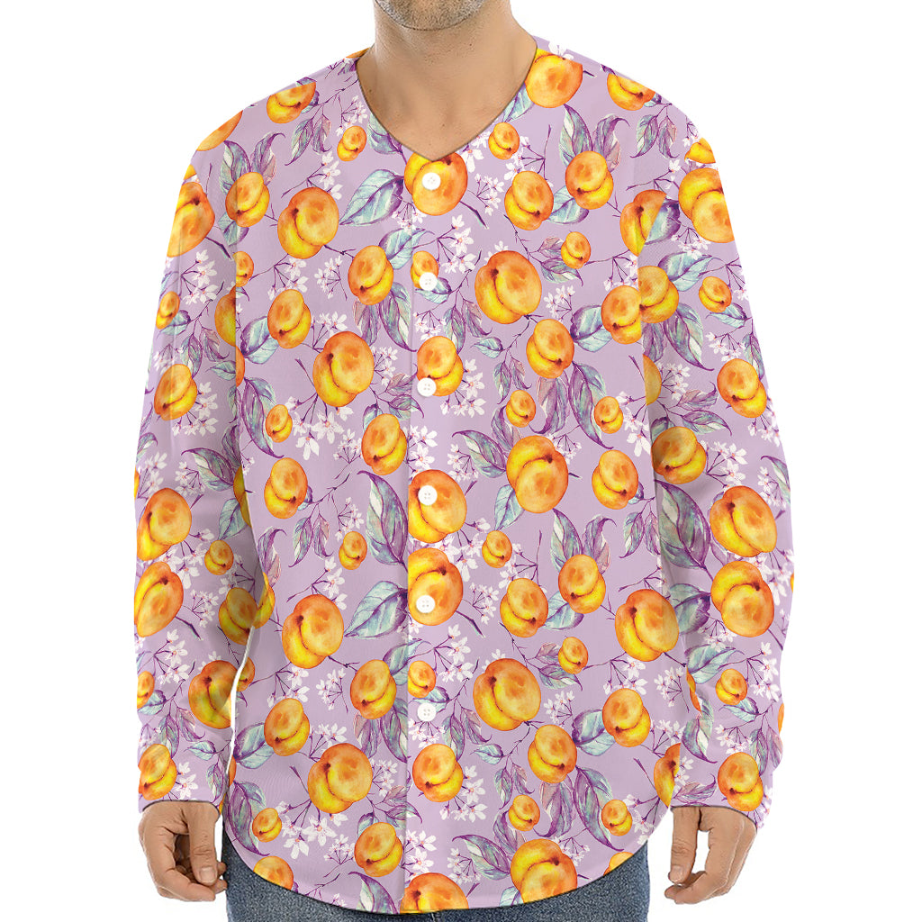 Watercolor Apricot Fruit Pattern Print Long Sleeve Baseball Jersey