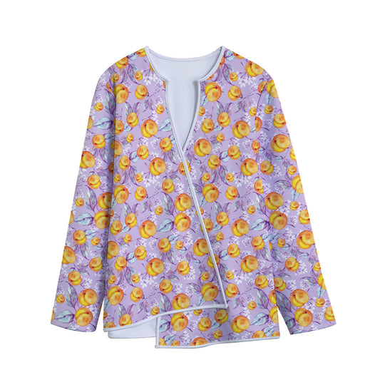 Watercolor Apricot Fruit Pattern Print Long Sleeve Short Coat