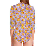 Watercolor Apricot Fruit Pattern Print Long Sleeve Swimsuit