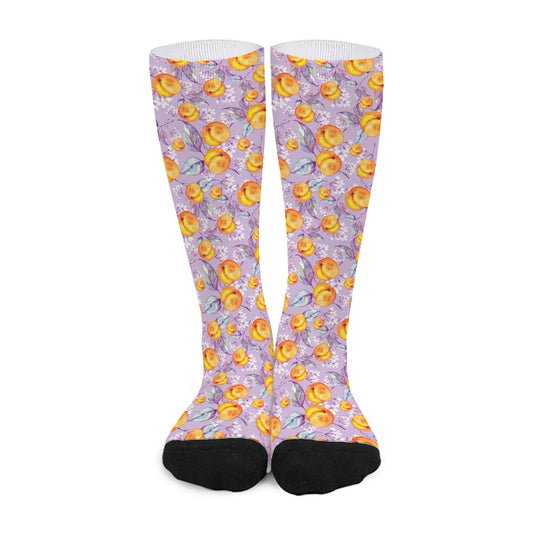 Watercolor Apricot Fruit Pattern Print Long Socks