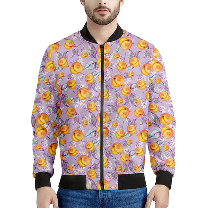 Watercolor Apricot Fruit Pattern Print Men's Bomber Jacket