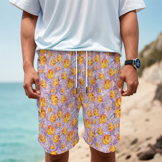 Watercolor Apricot Fruit Pattern Print Men's Cargo Shorts