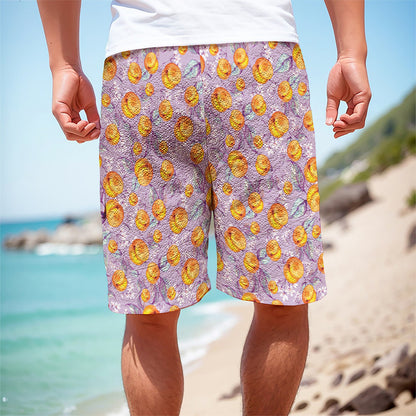 Watercolor Apricot Fruit Pattern Print Men's Cargo Shorts