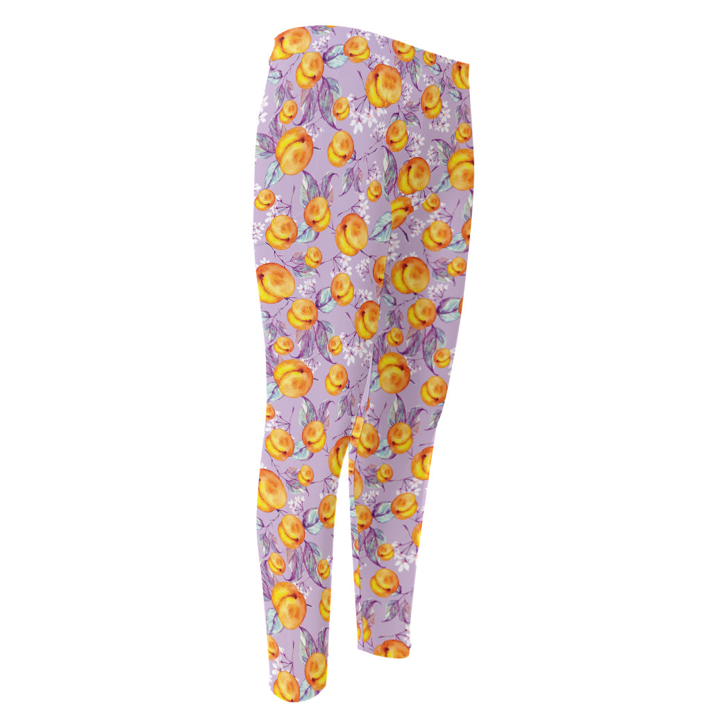 Watercolor Apricot Fruit Pattern Print Men's Compression Pants