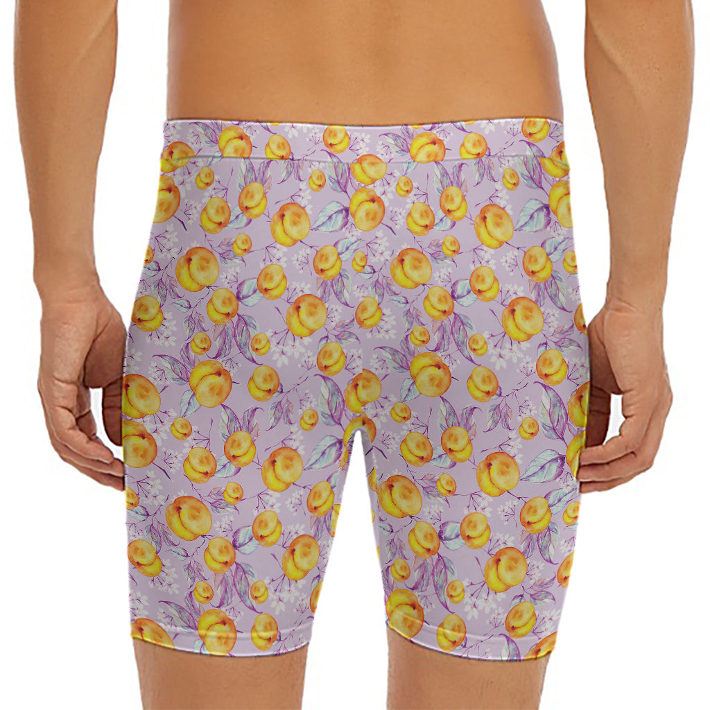 Watercolor Apricot Fruit Pattern Print Men's Long Boxer Briefs