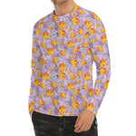 Watercolor Apricot Fruit Pattern Print Men's Long Sleeve Rash Guard