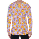 Watercolor Apricot Fruit Pattern Print Men's Long Sleeve T-Shirt