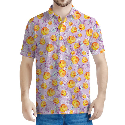 Watercolor Apricot Fruit Pattern Print Men's Polo Shirt