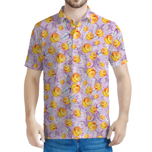 Watercolor Apricot Fruit Pattern Print Men's Polo Shirt