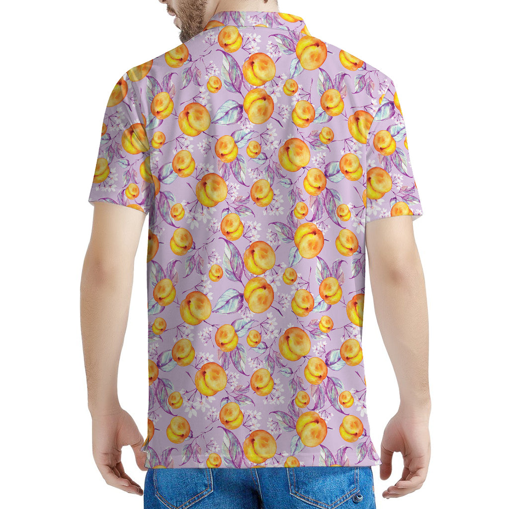 Watercolor Apricot Fruit Pattern Print Men's Polo Shirt