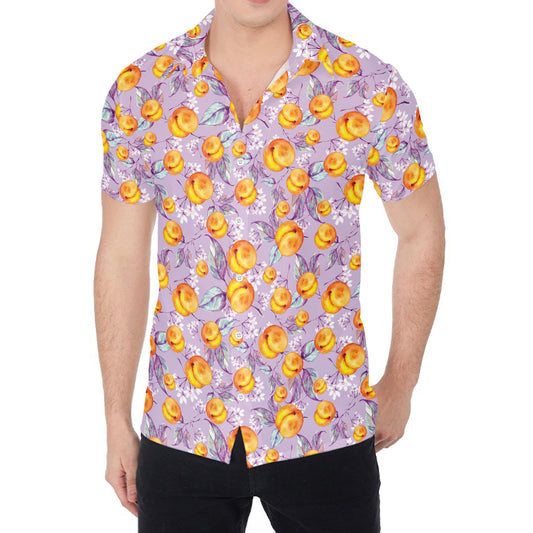 Watercolor Apricot Fruit Pattern Print Men's Shirt