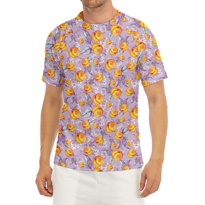 Watercolor Apricot Fruit Pattern Print Men's Short Sleeve Rash Guard