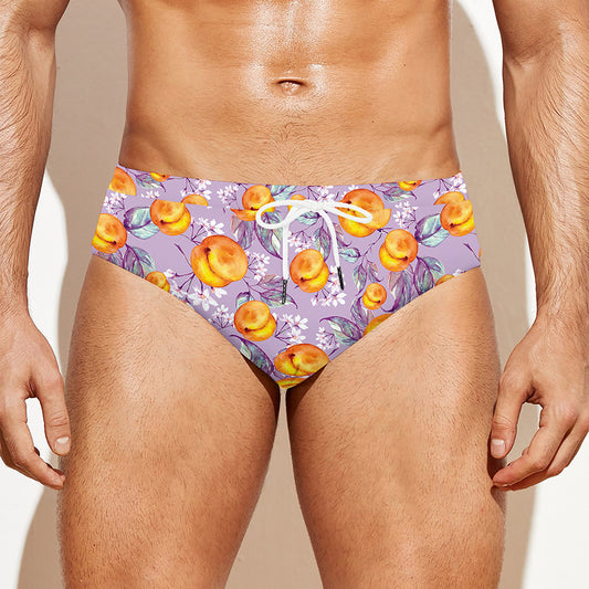 Watercolor Apricot Fruit Pattern Print Men's Swim Briefs