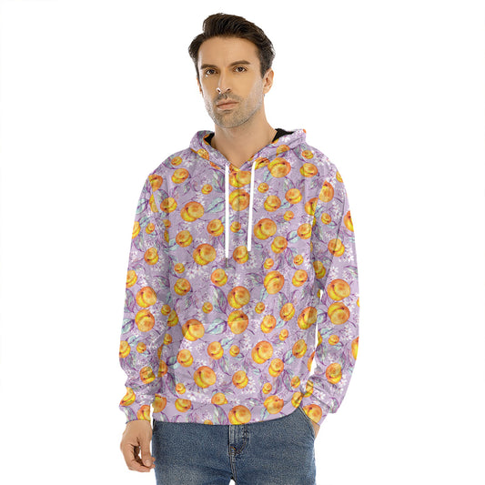 Watercolor Apricot Fruit Pattern Print Men's Velvet Pullover Hoodie