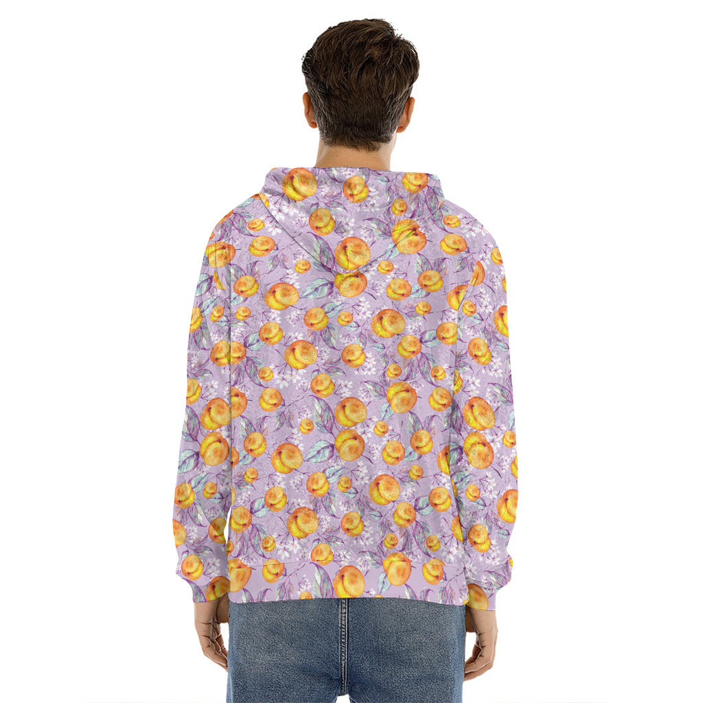 Watercolor Apricot Fruit Pattern Print Men's Velvet Pullover Hoodie