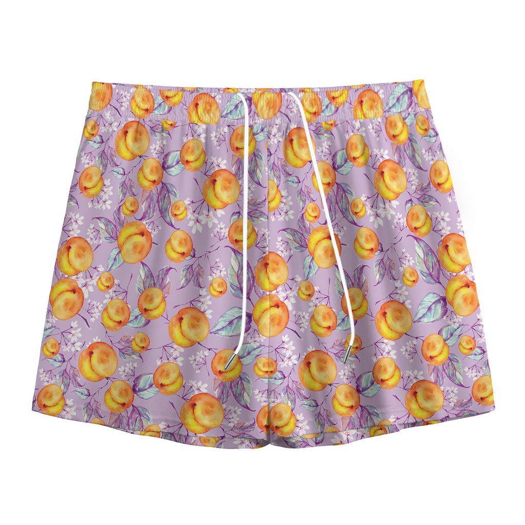 Watercolor Apricot Fruit Pattern Print Mesh Shorts