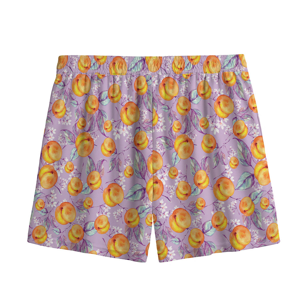 Watercolor Apricot Fruit Pattern Print Mesh Shorts