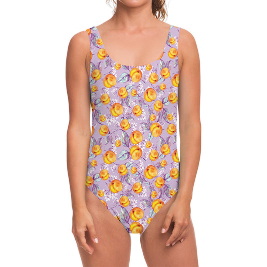 Watercolor Apricot Fruit Pattern Print One Piece Swimsuit
