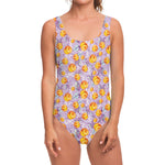 Watercolor Apricot Fruit Pattern Print One Piece Swimsuit