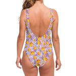 Watercolor Apricot Fruit Pattern Print One Piece Swimsuit